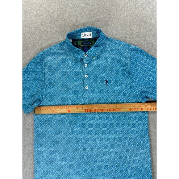 William Murray Geometric Design Short Sleeve Golf Polo Shirt (Men's Medium) Blue - Picture 5 of 11